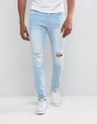Brooklyn Supply Co Skinny Jeans Bleached Bashed Knee With Rips - Blue