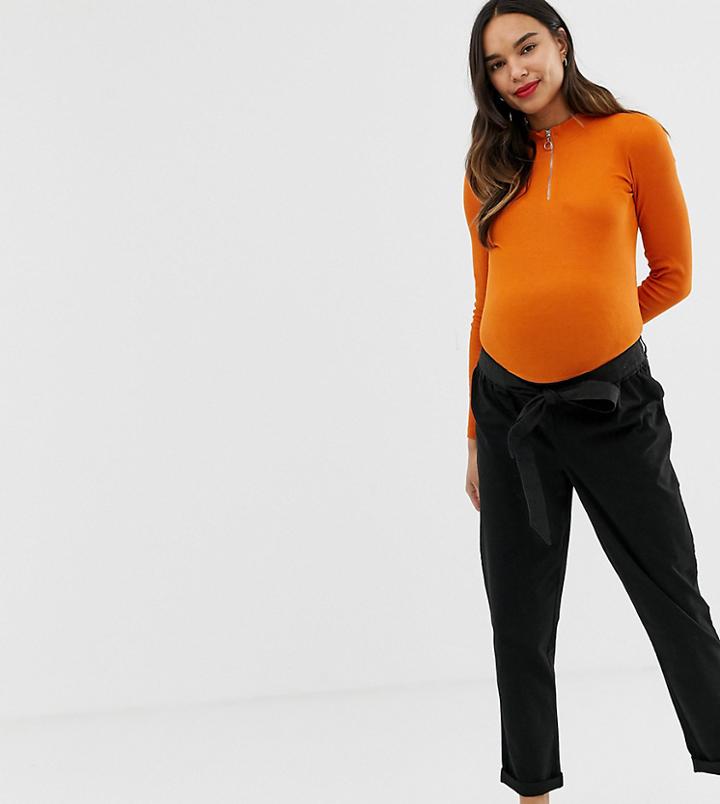 Asos Design Maternity Tie Waist Peg Casual Pants - Black