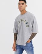 Asos Design Oversized T-shirt With Seam Detail And Applique City Name-gray