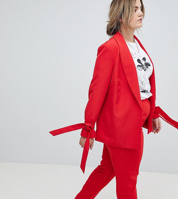 Lovedrobe Tailored Blazer With Tie Sleeve - Red