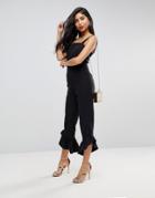 Asos Jumpsuit With Square Neck And Frill Hem - Black