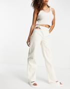 Weekday Hoop Organic Cotton Wide Leg Jeans With Wrap Detail In Ecru-neutral