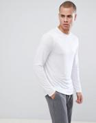 Asos Design Longline Long Sleeve T-shirt With Curved Hem In Linen Mix Fabric In White - White