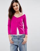 Asos Cardigan In Fine Knit Off Shoulder Shape - Pink