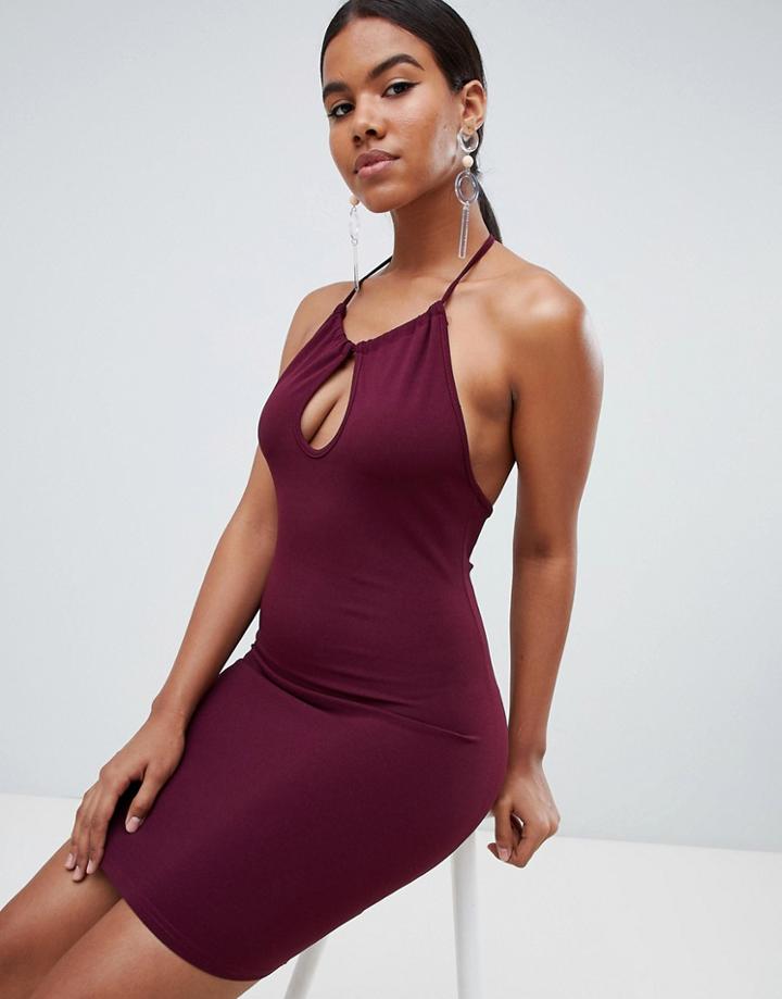 Missguided Halterneck Keyhole Mini Dress - Purple