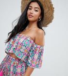 Asos Design Petite Frill Beach Two-piece Top In Mosaic Tile - Multi