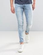 Solid Slim Fit Jeans In Light Blue Wash With Stretch - Blue