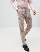 Asos Design Skinny Suit Pants In Printed Pink Floral Wool Mix - Pink