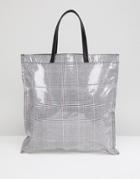 Asos Design Check Bonded Plastic Shopper Bag - Gray
