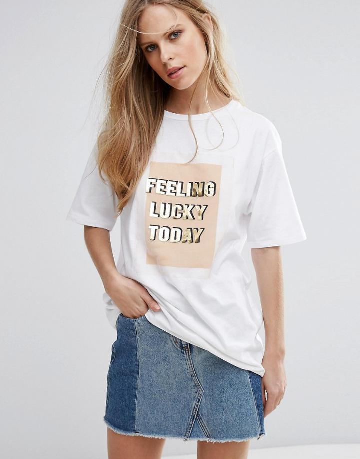 Pull & Bear Slogan Front Oversized T-shirt - White