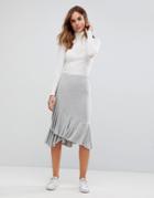 Vero Moda Ruffle Side Midi Skirt - Gray