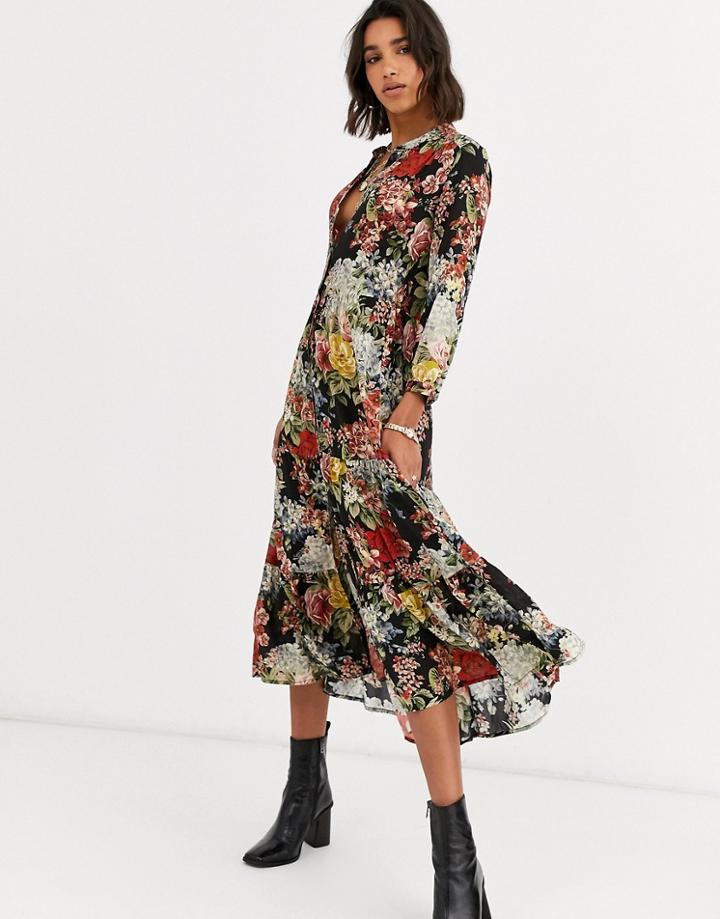 Mango Floral Printed Drop Hem Dress In Multi