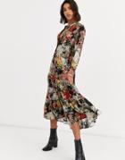 Mango Floral Printed Drop Hem Dress In Multi