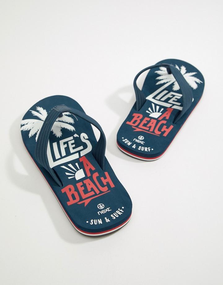 Next Flip Flops In Navy Print - Navy