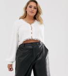 Wild Honey Plus Tea Blouse With Lace Fastening-white