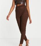 Rebellious Fashion Exclusive Ruched Detail Leggings In Chocolate - Part Of A Set-brown