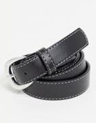 Asos Design Skinny Belt In Black Faux Leather With Contrast Stitch