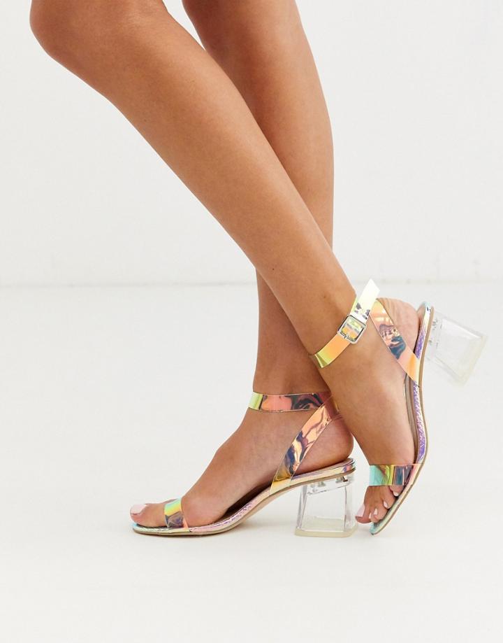 Public Desire Afternoon Block Heeled Sandal In Iridescent Croc