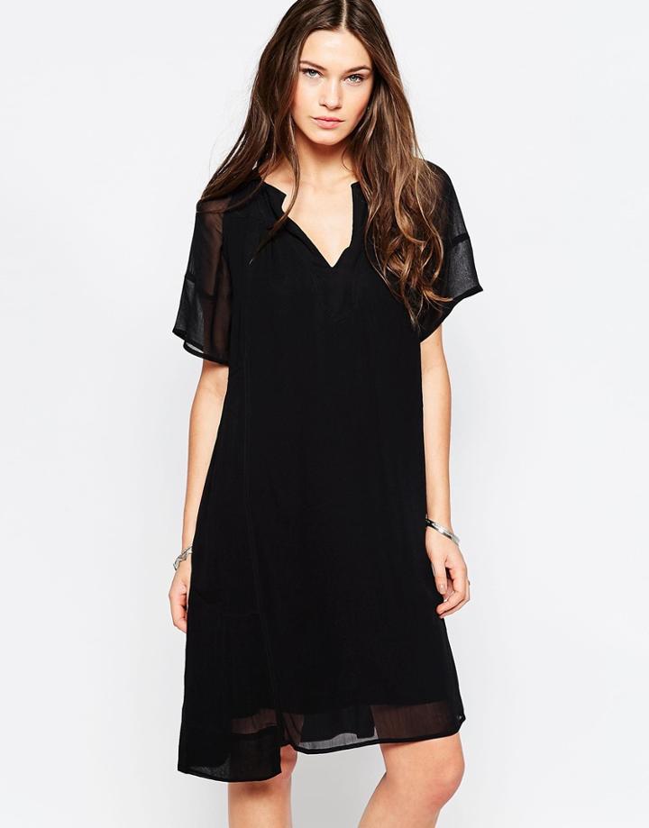 Just Female Dacey Sheer Sleeve Shift Dress - Black