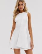 Asos Design Seamed Fold Detail Skater Mini Dress-white