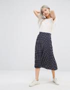 Stylenanda Polka Dot Pleated Midi Skirt - Navy