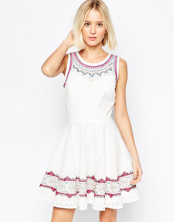 Greylin Emma Embroidered Eyelet Dress - White