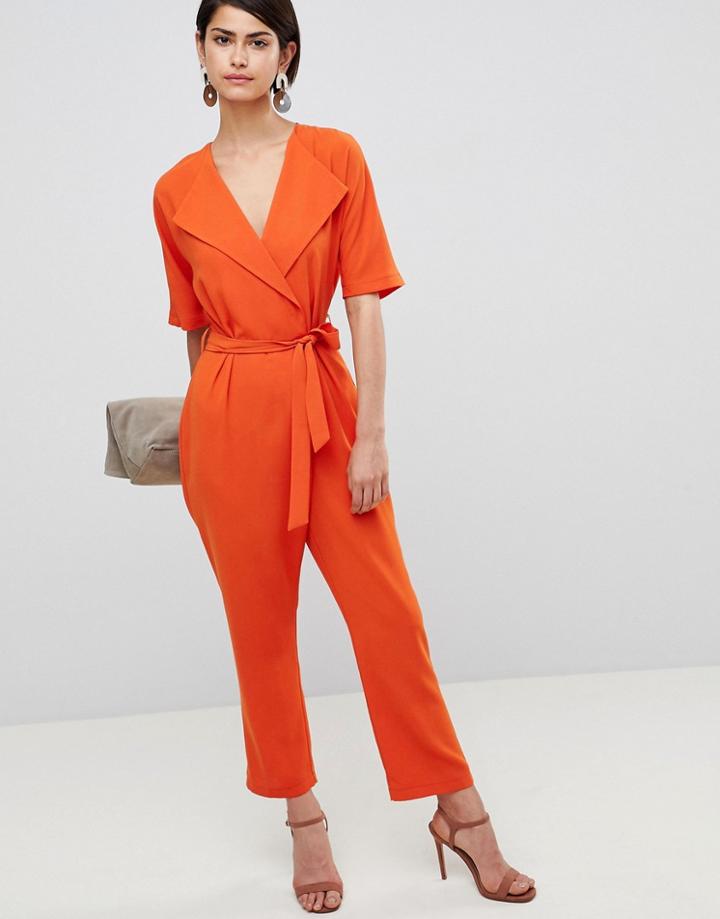 Asos Design Wrap Jumpsuit With Self Belt - Orange