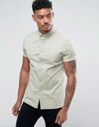 Asos Skinny Twill Shirt In Sage - Green