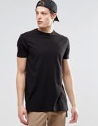 Asos Super Longline T-shirt With Step Hem And Side Splits In Black - Black