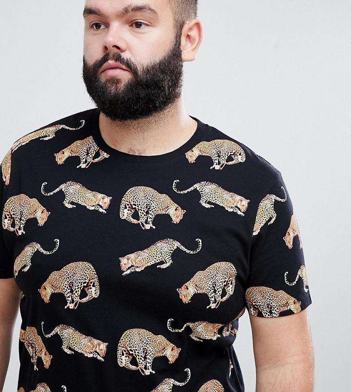 Asos Design Plus T-shirt With All Over Leopard Print - Black