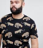 Asos Design Plus T-shirt With All Over Leopard Print - Black