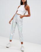 Asos Design Farleigh High Waist Slim Mom Jeans In Hologram Vinyl - Multi