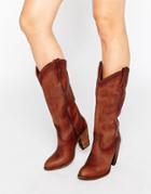Frye Jackie Button Western Leather Heeled Knee Boots - Tan