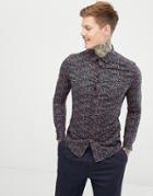Asos Design Skinny Ditsy Floral Work Shirt-black