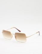 Ray-ban Slim Square Metal Sunglasses In Gold With Brown Tinted Lens