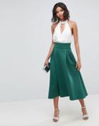 Asos High Waisted Scuba Midaxi Prom Skirt - Green