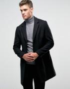 Pull & Bear Wool Overcoat In Black - Black