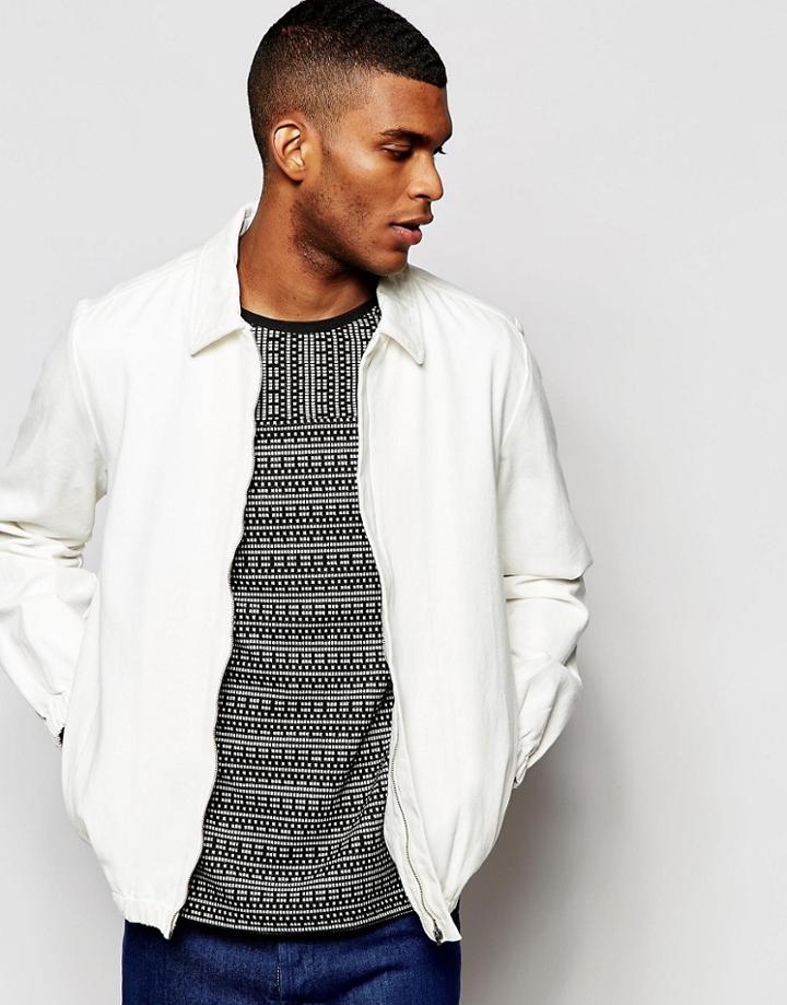 Asos Denim Jacket With Elastic Hem In White - White