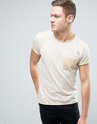 Jack & Jones Originals Marl T-shirt With Contrast Pocket And Raw Edges - Beige