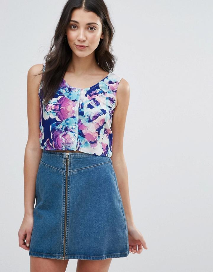 Neon Rose Printed Crop Top - Multi