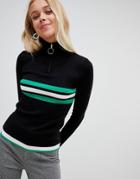Qed London Horizontal Sports Stripe Half Zip Turtleneck Sweater - Multi