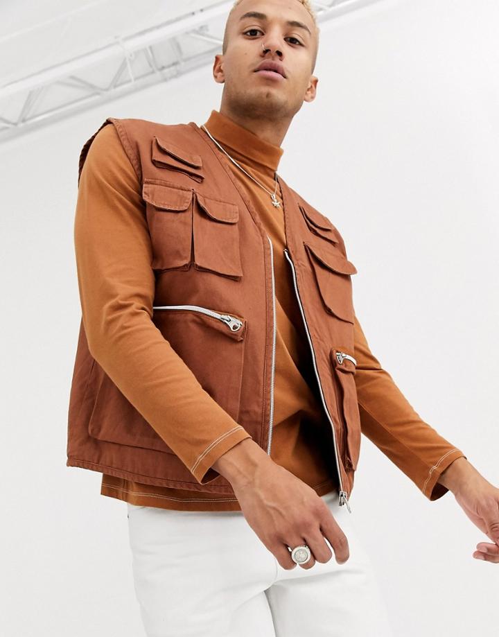 Asos Design Utiity Vest In Tan