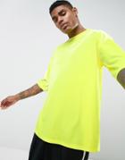 Asos Oversized T-shirt In Neon Yellow Velour - Yellow