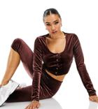 Asyou Velour Cardigan In Brown