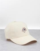 Asos Design Set Baseball Cap In Washed Yellow With Flower Embroidery