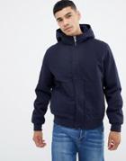 Asos Design Zip Through Harrington Jacket With Hood In Navy