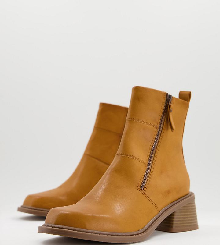 Asos Design Wide Fit Avery Trucker Boots In Camel-neutral