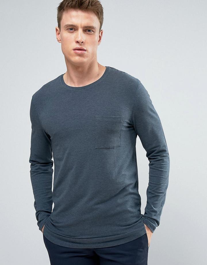 Selected Homme Longline Long Sleeve Tee - Navy