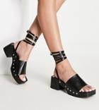 Topshop Wide Fit Willa Mid Heel Clogs With Tie In Black
