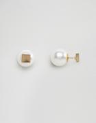 Asos Mini Square & Faux Pearl Through Earrings - Cream